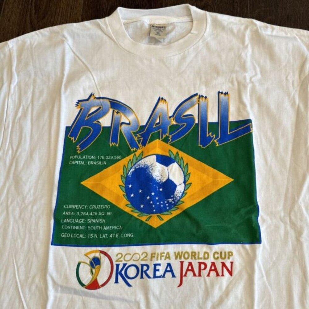 Vtg 2002 Fifa World Cup Korea Japan Brazil Shirt Retro Tee